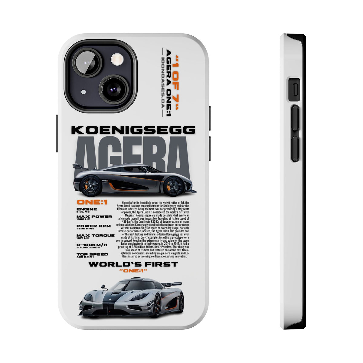 Koenigsegg One:1 White Premium Tough Shining Phone Case (Double Layer) Available For All iPhone Models