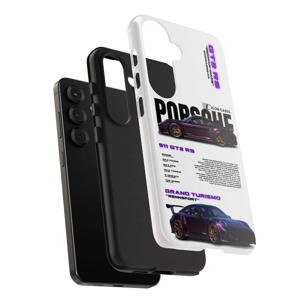 Porsche 911 GT2 RS Purple White Premium Tough Shining Phone Case (Double Layer) Available For All iPhone Models