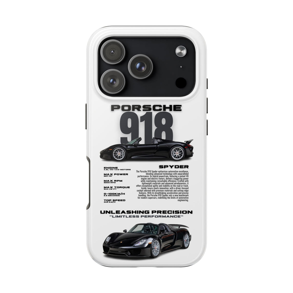 Porsche 918 Spyder White Premium Tough Shining Phone Case (Double Layer) Available For All iPhone Models