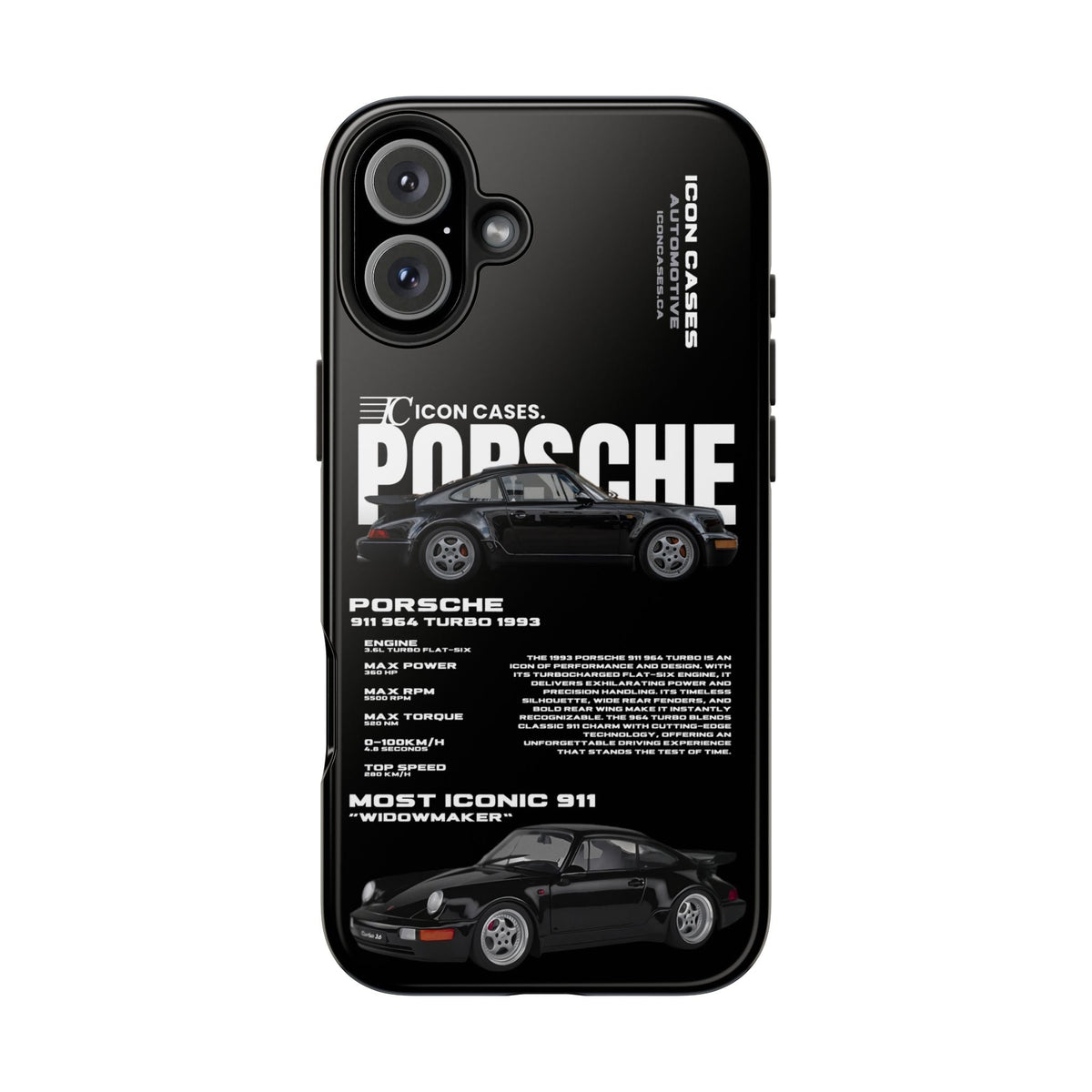 Porsche 911 (964) Turbo Black Premium Tough Shining Phone Case (Double Layer) Available For All iPhone Models