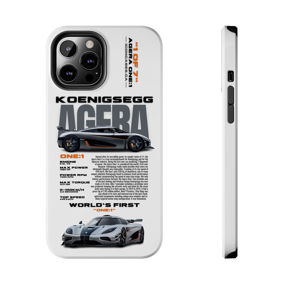 Koenigsegg One:1 White Premium Tough Shining Phone Case (Double Layer) Available For All iPhone Models