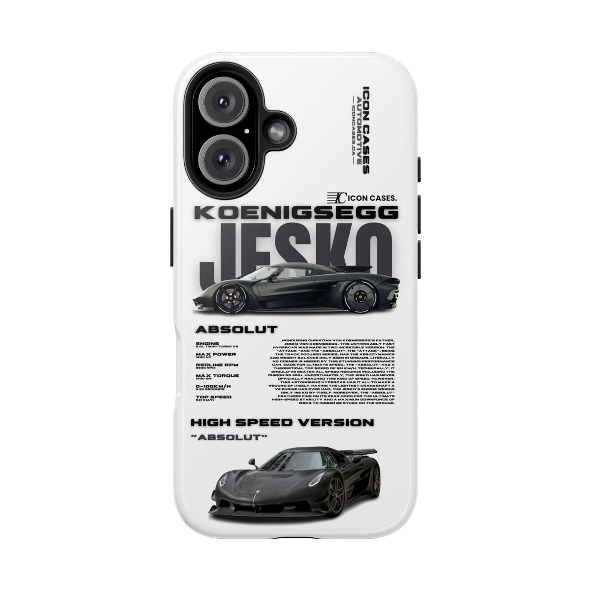 Koenigsegg Jesko White Premium Tough Shining Phone Case (Double Layer) Available For All iPhone Models