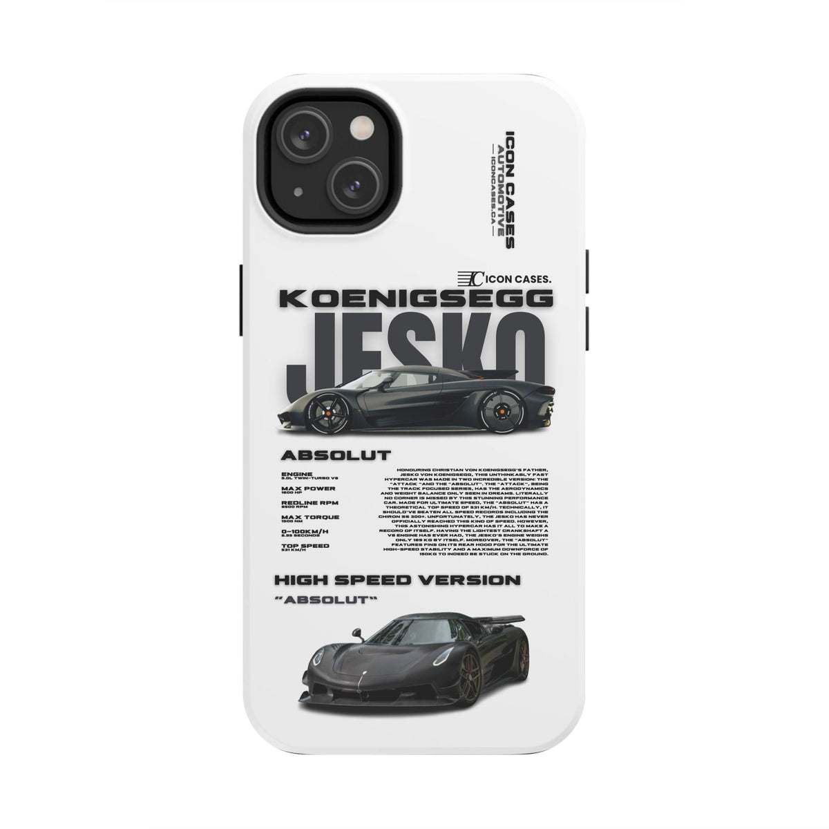 Koenigsegg Jesko White Premium Tough Shining Phone Case (Double Layer) Available For All iPhone Models