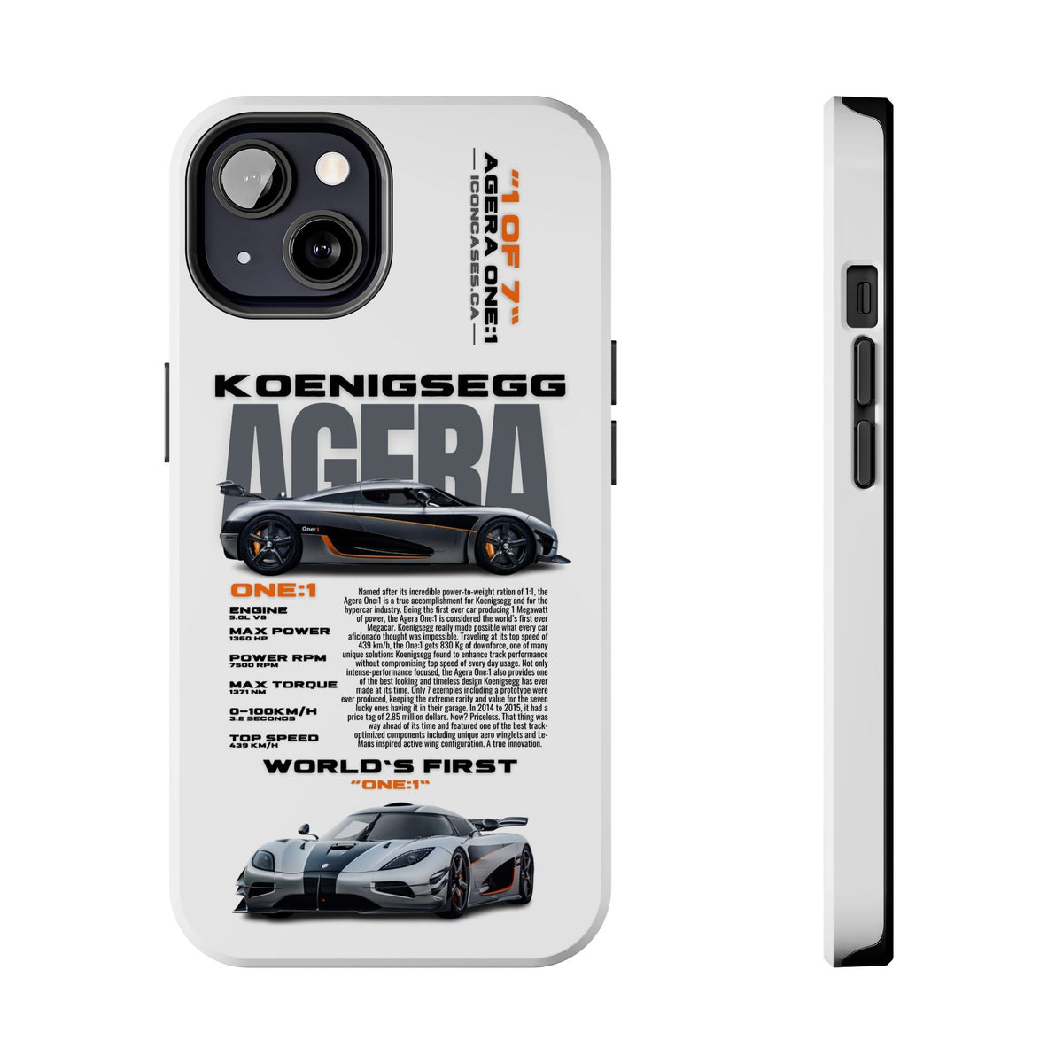 Koenigsegg One:1 White Premium Tough Shining Phone Case (Double Layer) Available For All iPhone Models