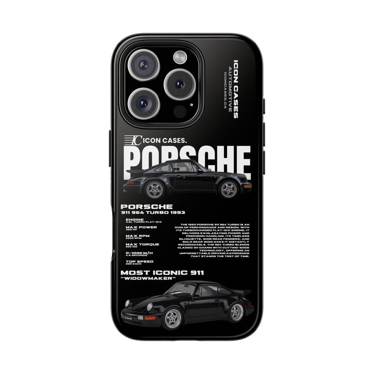 Porsche 911 (964) Turbo Black Premium Tough Shining Phone Case (Double Layer) Available For All iPhone Models