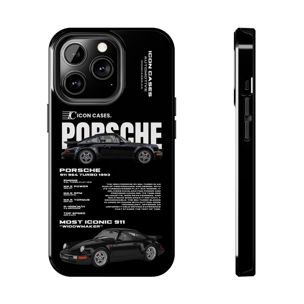 Porsche 911 (964) Turbo Black Premium Tough Shining Phone Case (Double Layer) Available For All iPhone Models