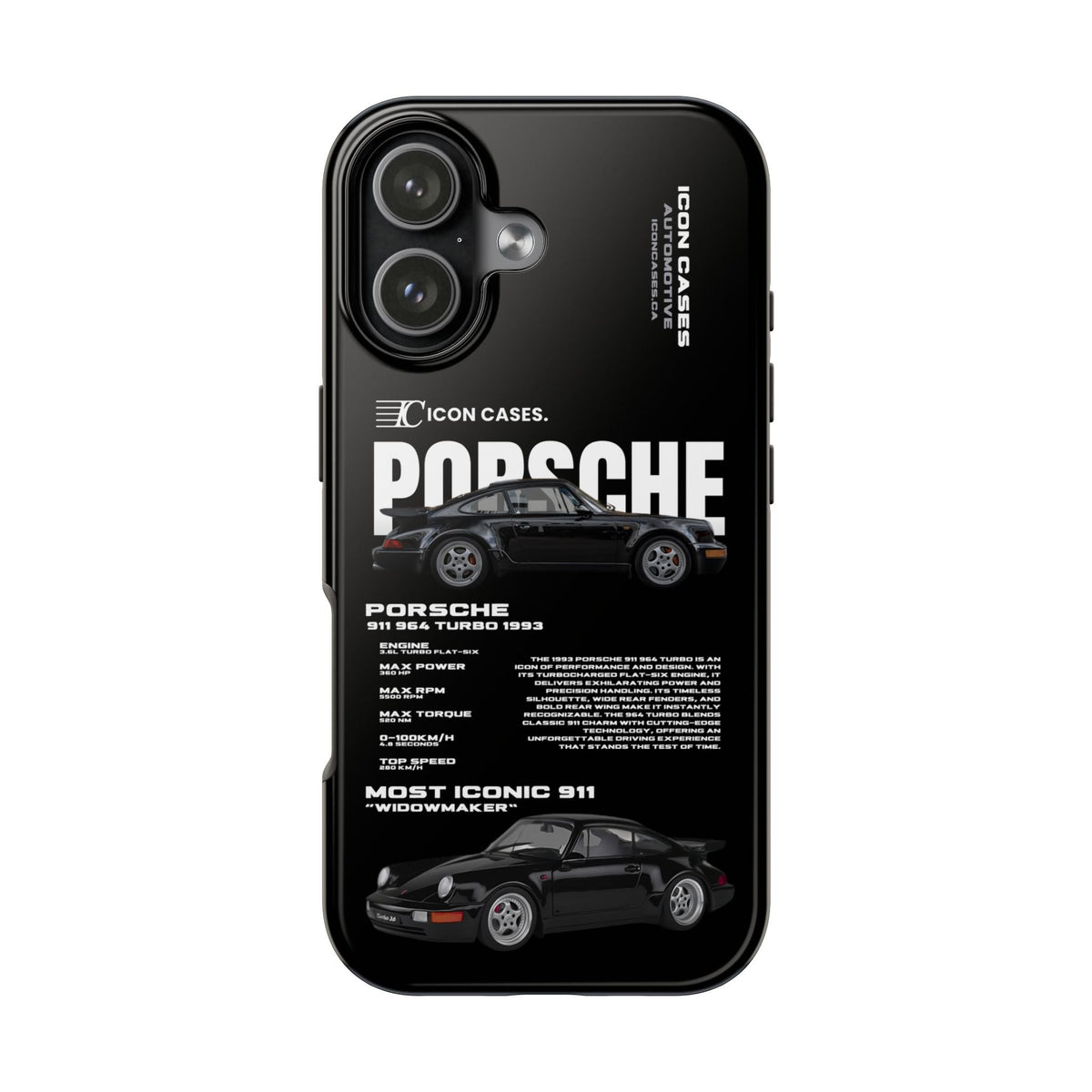 Porsche 911 (964) Turbo Black Premium Tough Shining Phone Case (Double Layer) Available For All iPhone Models