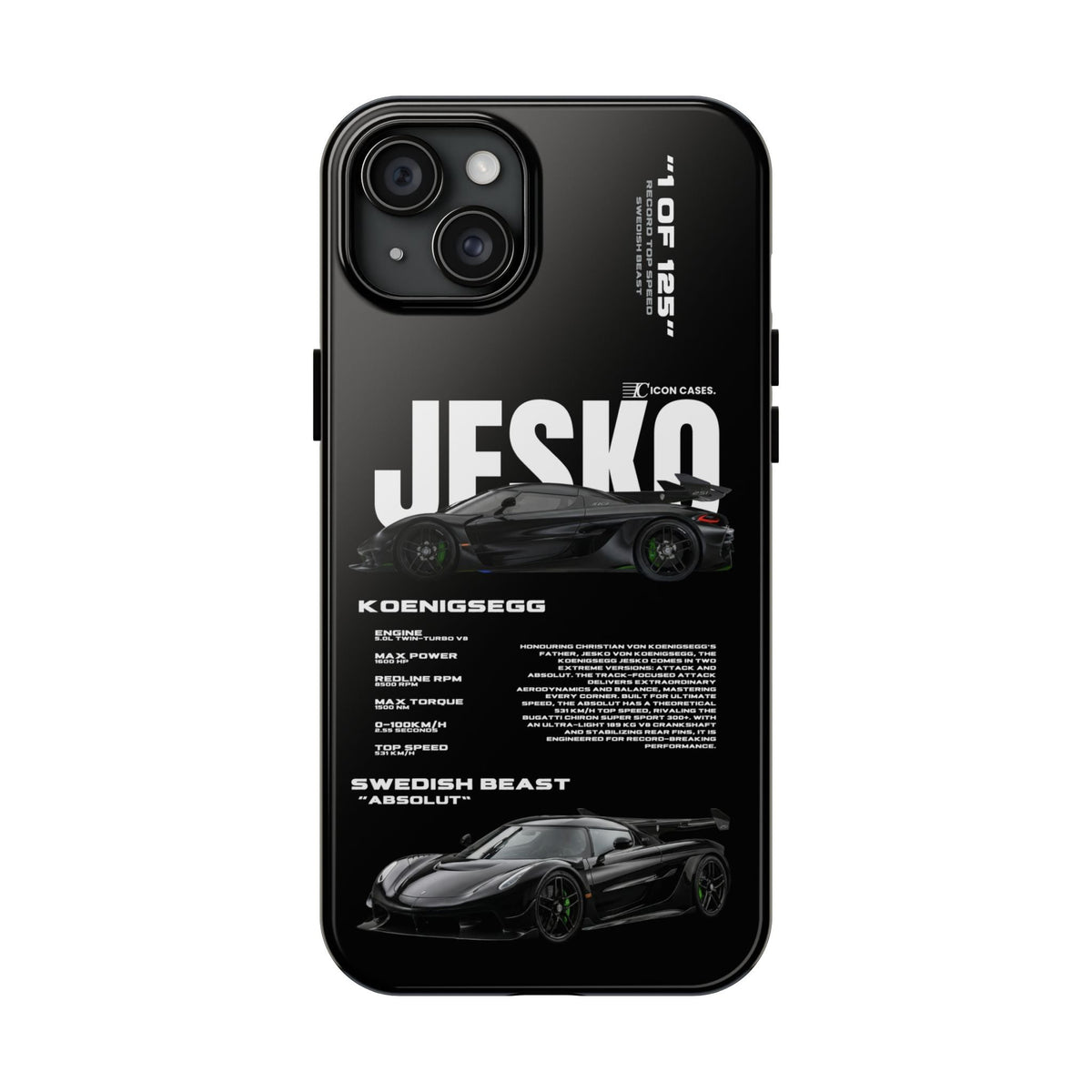 Koenigsegg Jesko Black Premium Tough Shining Phone Case (Double Layer) Available For All iPhone Models