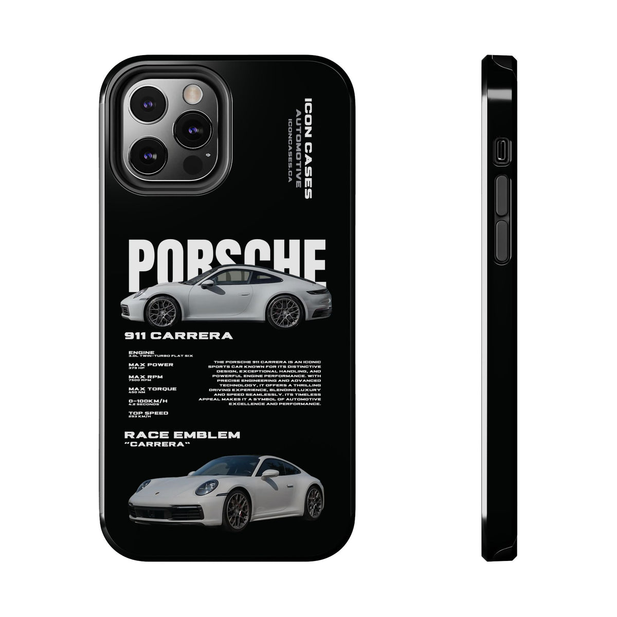 Porsche 911 Carrera (992) Black Premium Tough Shining Phone Case (Double Layer) Available For All iPhone Models