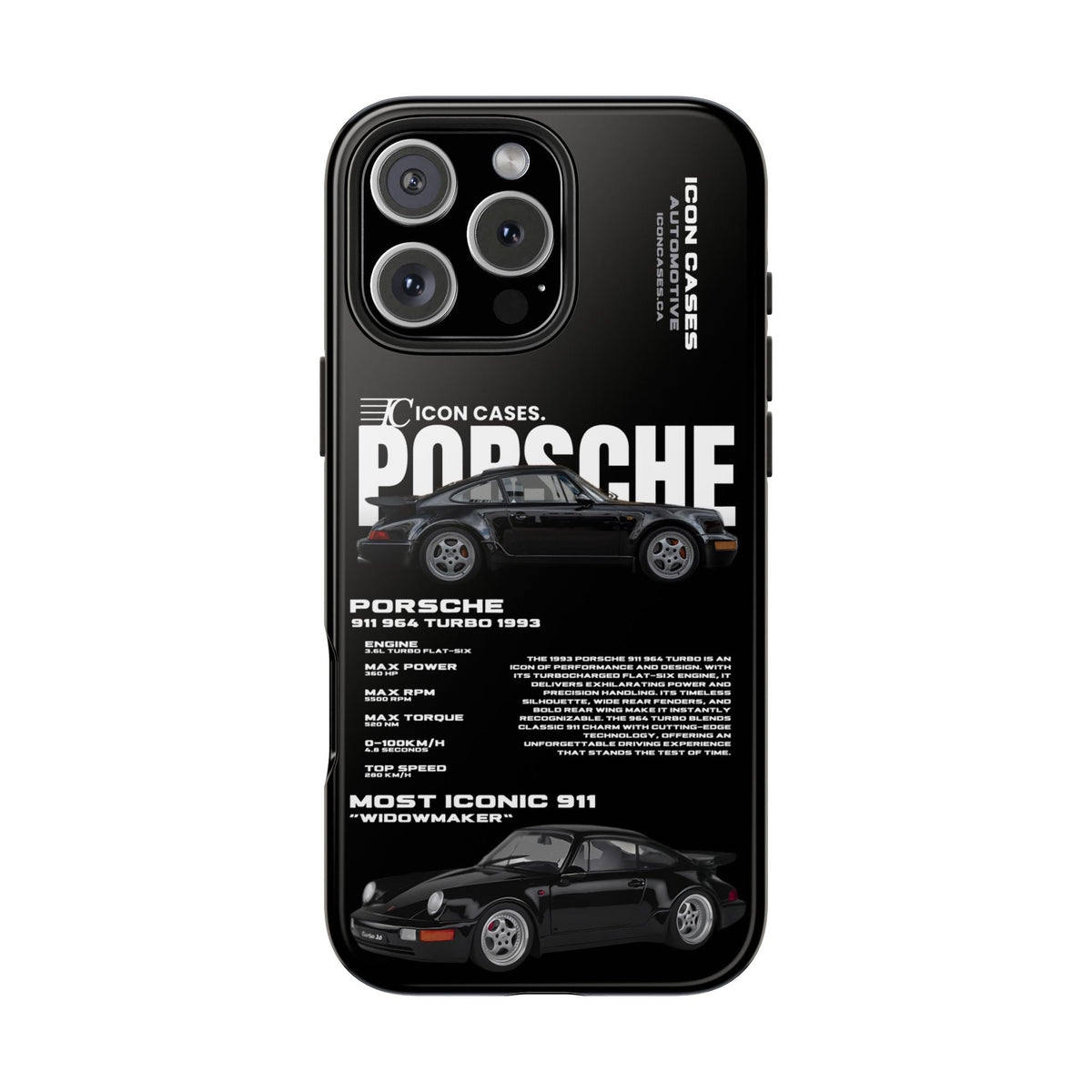 Porsche 911 (964) Turbo Black Premium Tough Shining Phone Case (Double Layer) Available For All iPhone Models