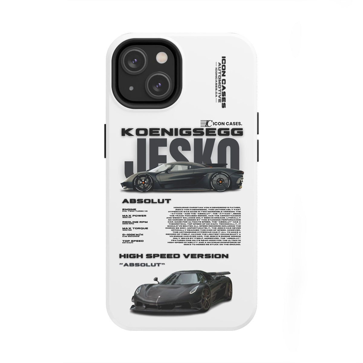 Koenigsegg Jesko White Premium Tough Shining Phone Case (Double Layer) Available For All iPhone Models