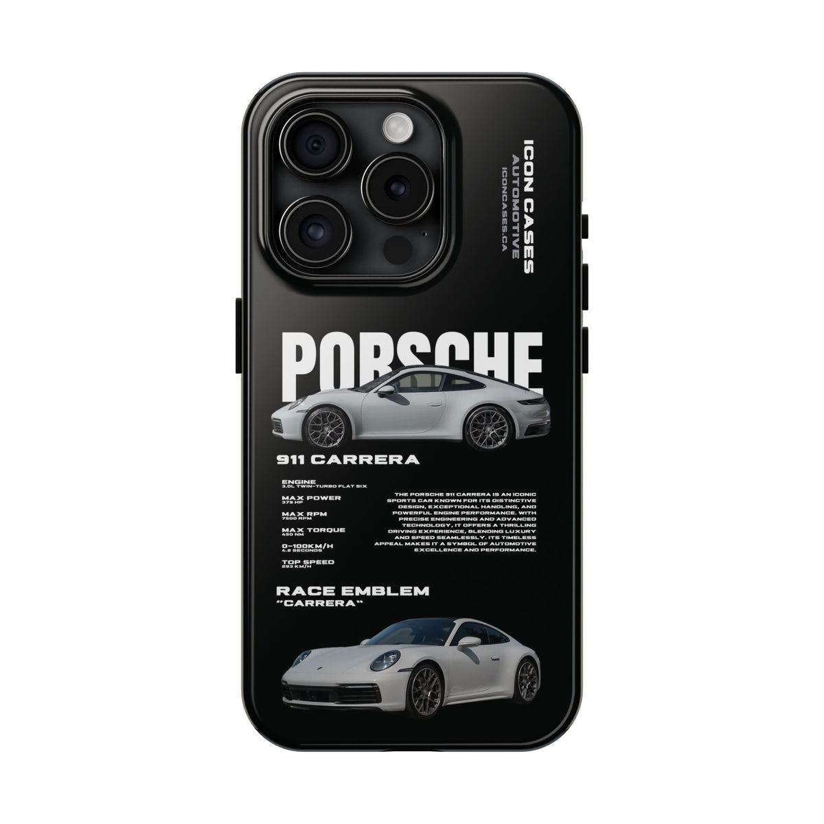 Porsche 911 Carrera (992) Black Premium Tough Shining Phone Case (Double Layer) Available For All iPhone Models