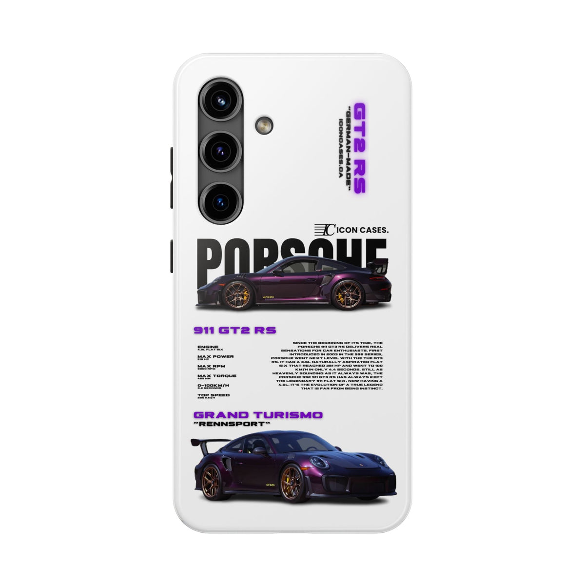 Porsche 911 GT2 RS Purple White Premium Tough Shining Phone Case (Double Layer) Available For All iPhone Models