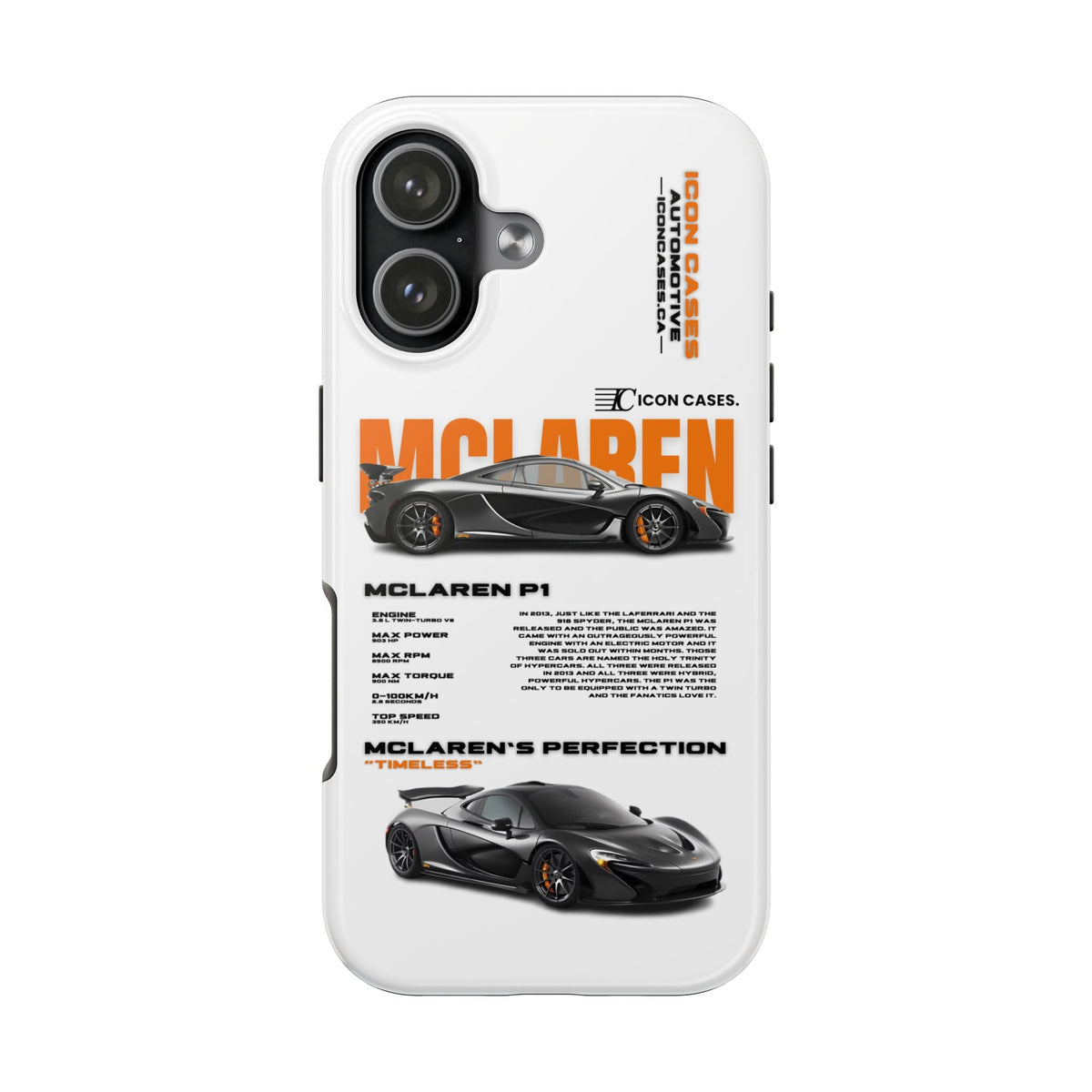McLaren P1 White Premium Tough Shining Phone Case (Double Layer) Available For All iPhone Models