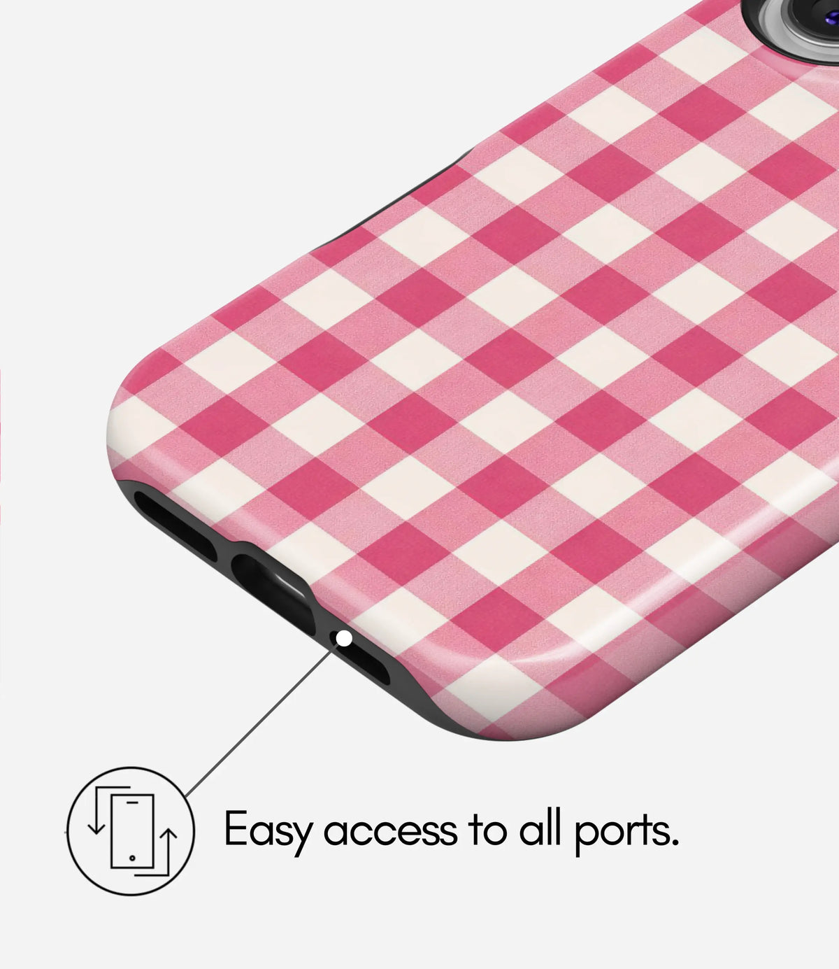 Strawberry Gingham Premium Tough Shining Phone Case (Double Layer) Available For All iPhone Models