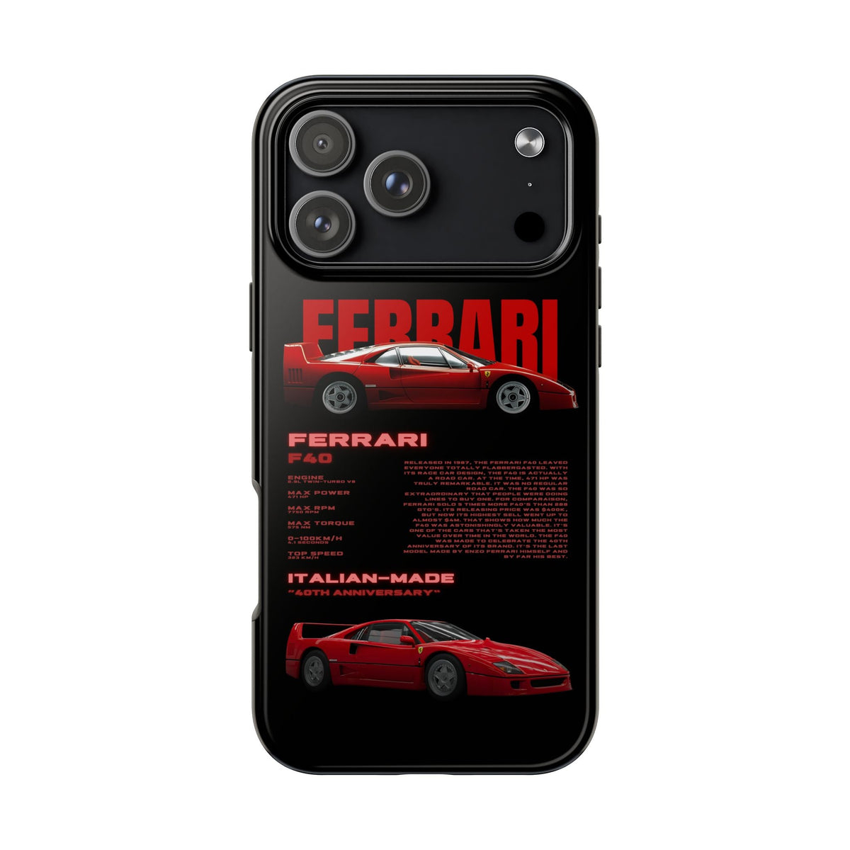 Ferrari F40 Black Premium Tough Shining Phone Case (Double Layer) Available For All iPhone Models