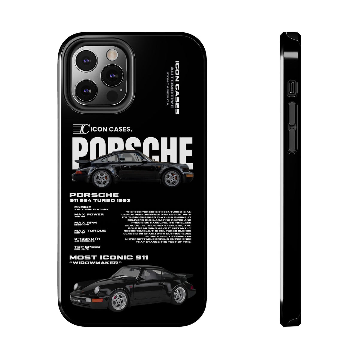 Porsche 911 (964) Turbo Black Premium Tough Shining Phone Case (Double Layer) Available For All iPhone Models