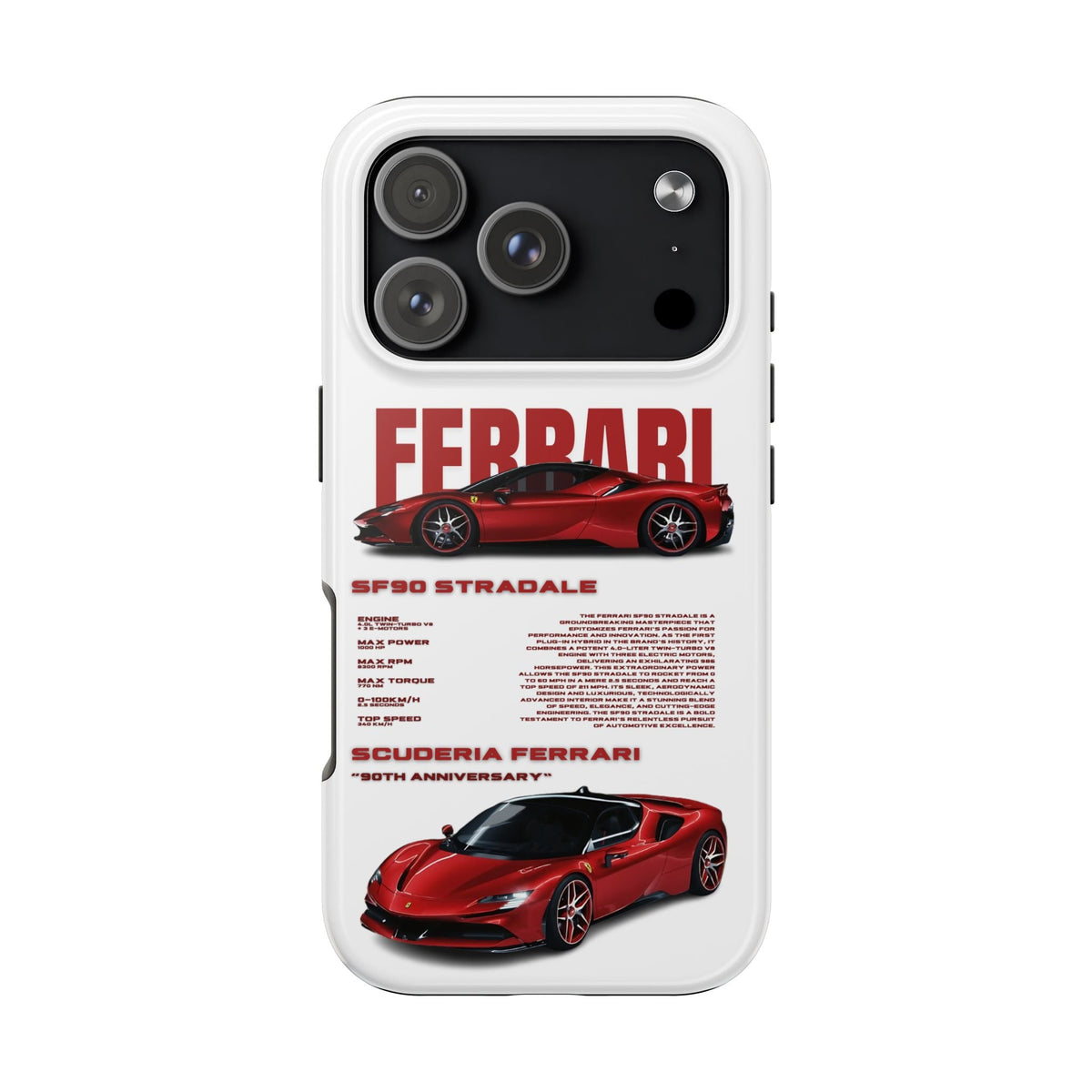 Ferrari SF90 White Premium Tough Shining Phone Case (Double Layer) Available For All iPhone Models