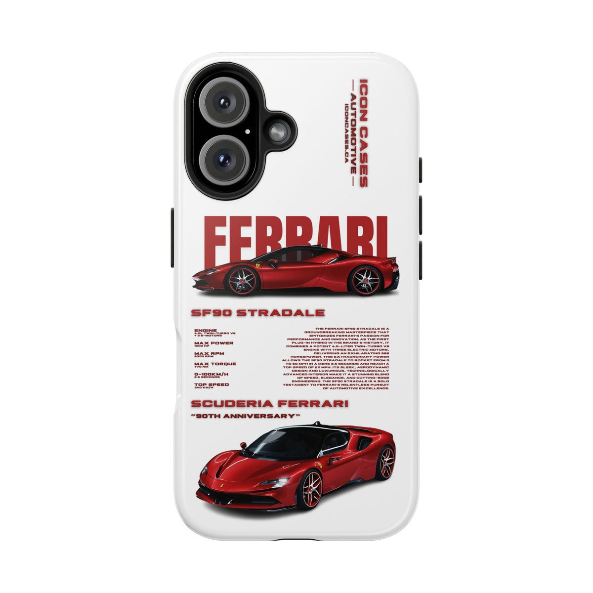 Ferrari SF90 White Premium Tough Shining Phone Case (Double Layer) Available For All iPhone Models