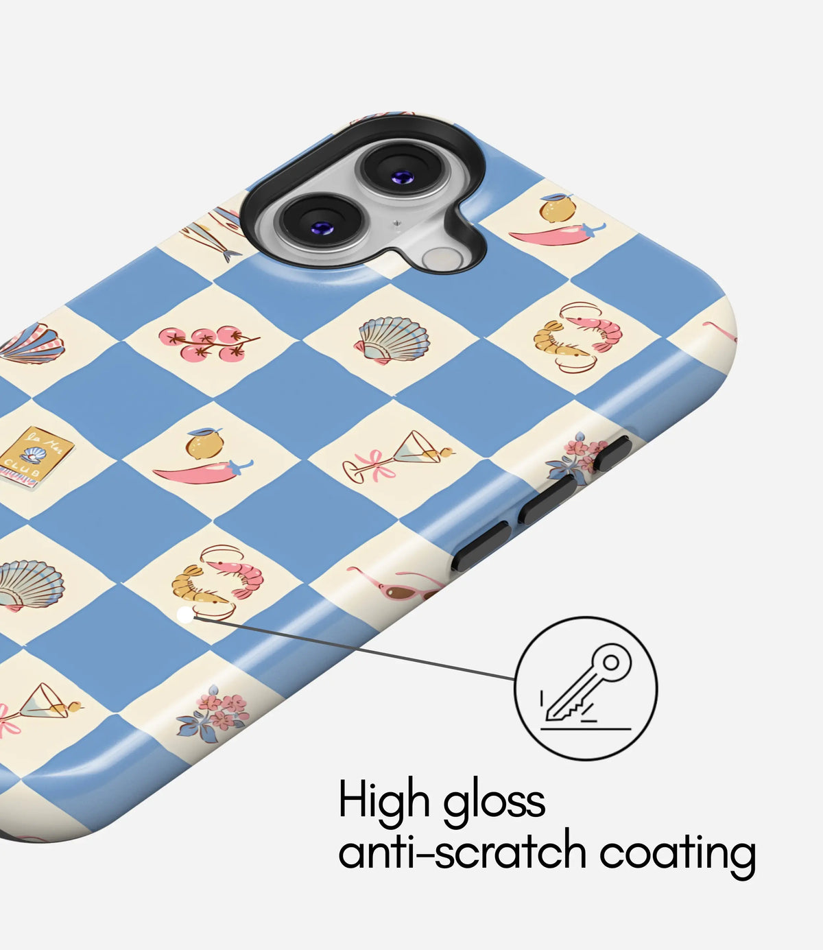 Coastal Gingham Club Premium Tough Shining Phone Case (Double Layer) Available For All iPhone Models