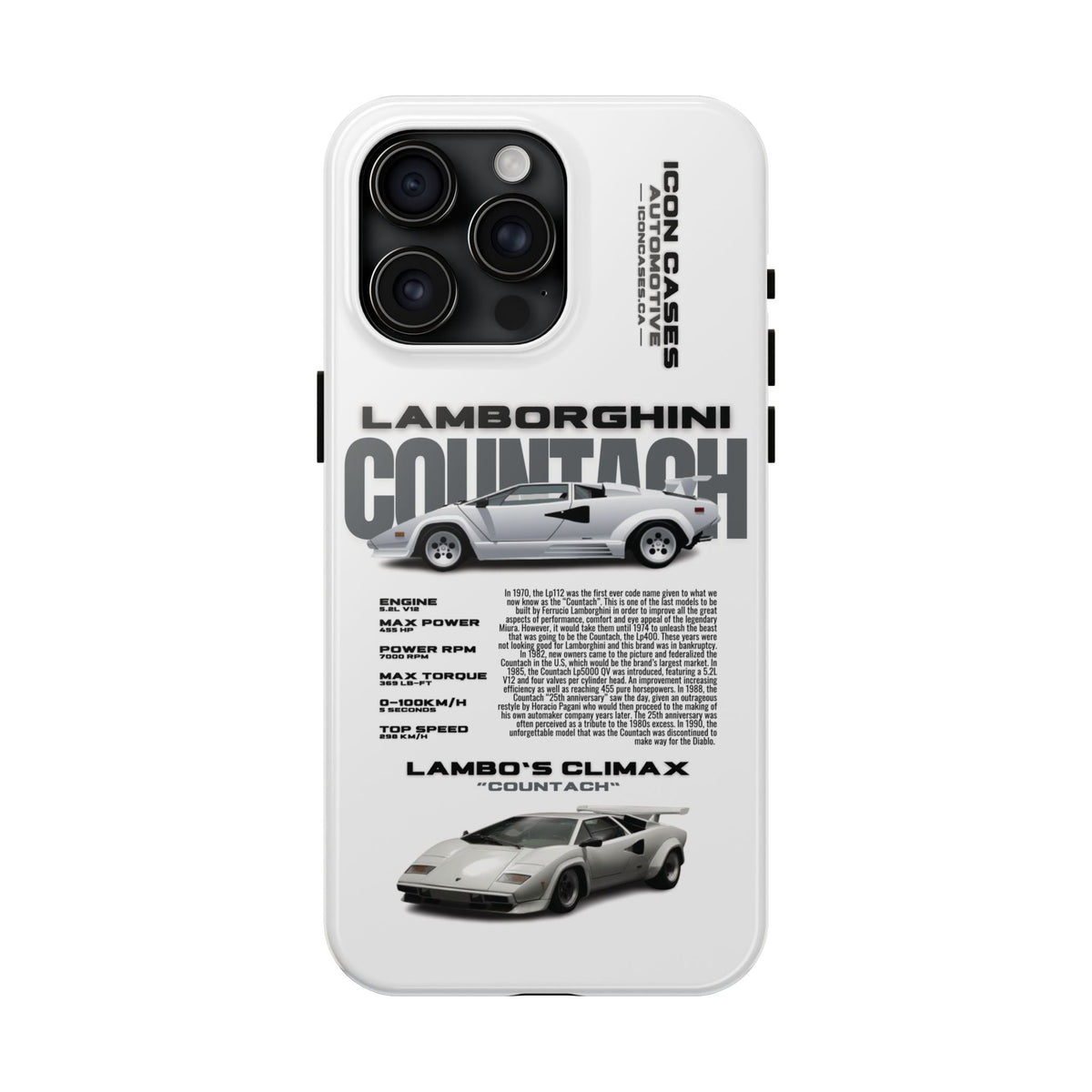 Lamborghini Countach White Premium Tough Shining Phone Case (Double Layer) Available For All iPhone Models