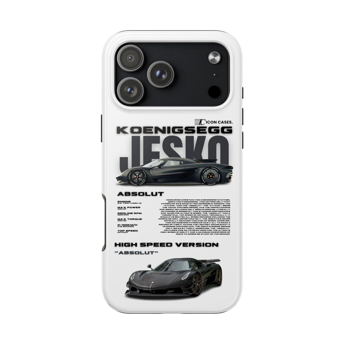 Koenigsegg Jesko White Premium Tough Shining Phone Case (Double Layer) Available For All iPhone Models