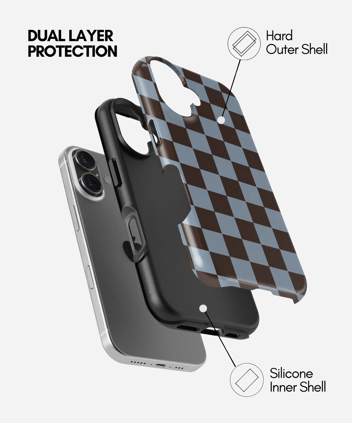 Mocha Sky Checker Premium Tough Shining Phone Case (Double Layer) Available For All iPhone Models