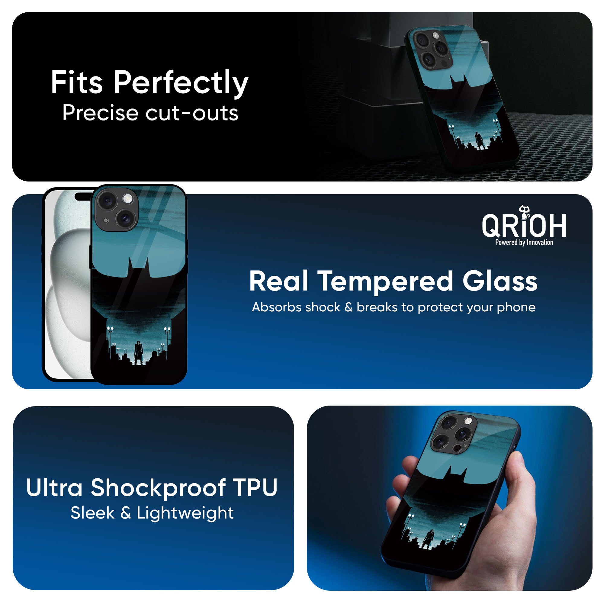 Cyan Bat Glass Case for iPhone 17 Pro Max