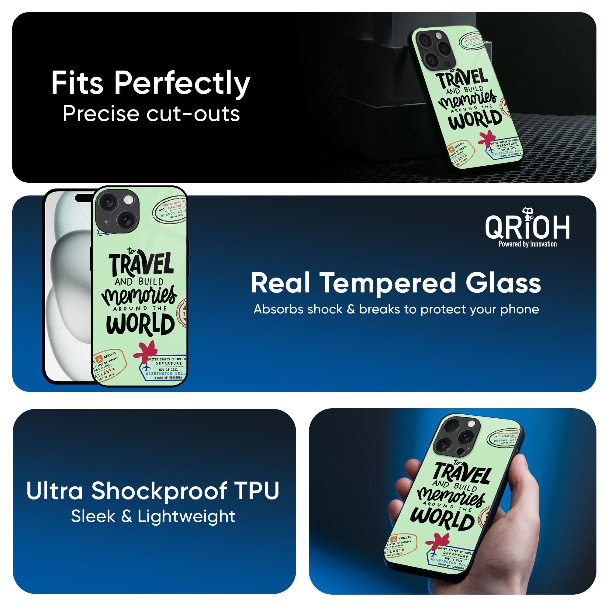 Travel Stamps Glass Case for iPhone 17 Pro Max