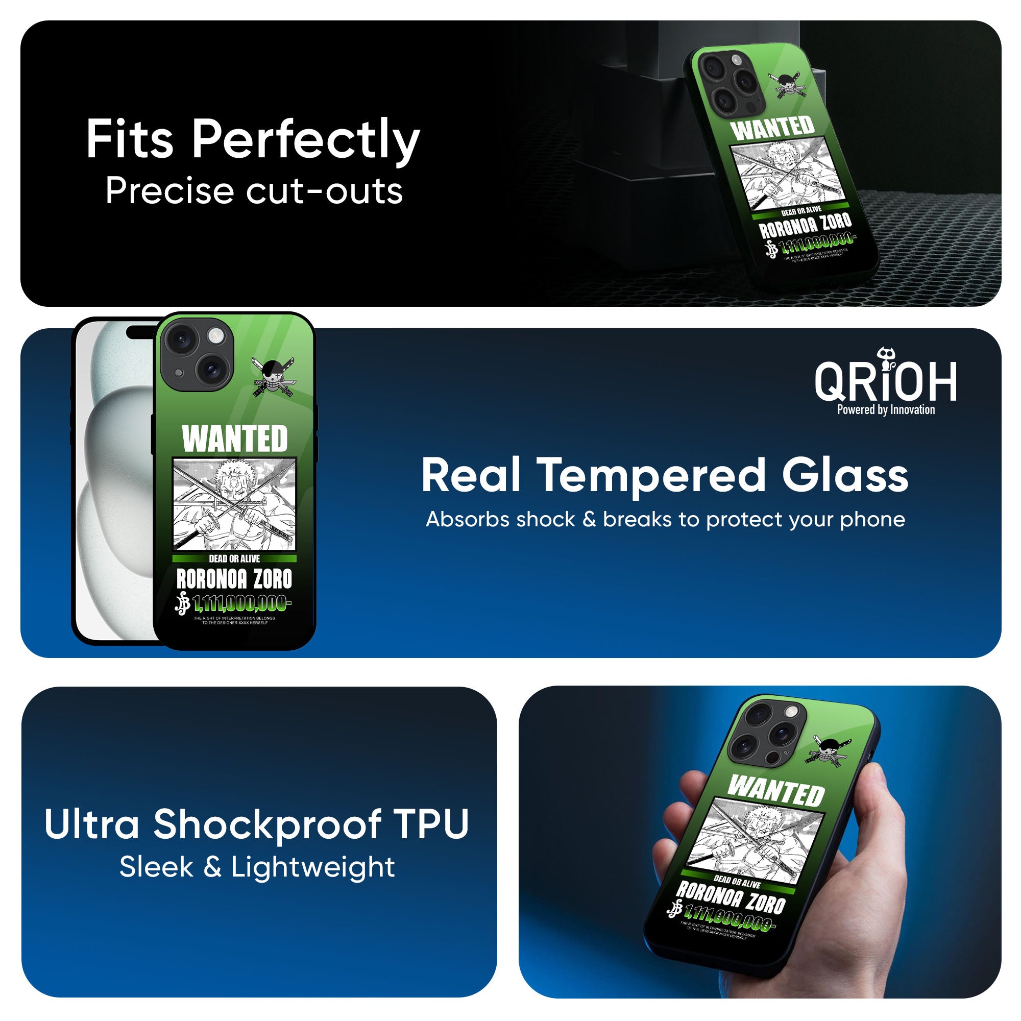 Zoro Wanted Glass Case for iPhone 17 Pro Max