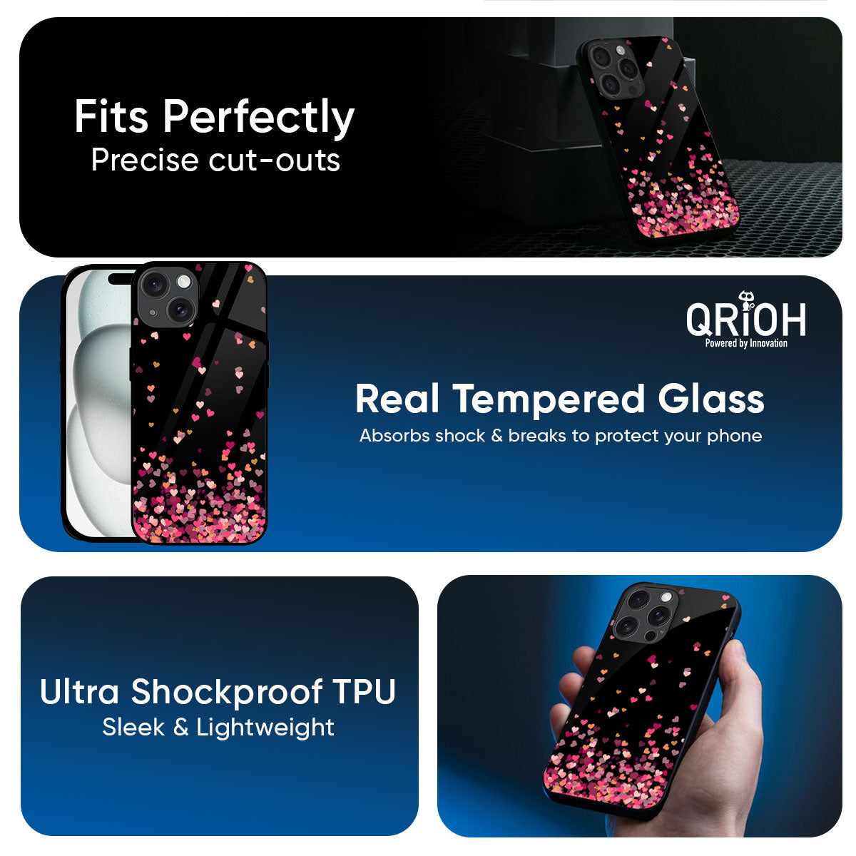 Heart Rain Fall Glass Case For iPhone 17 Pro Max