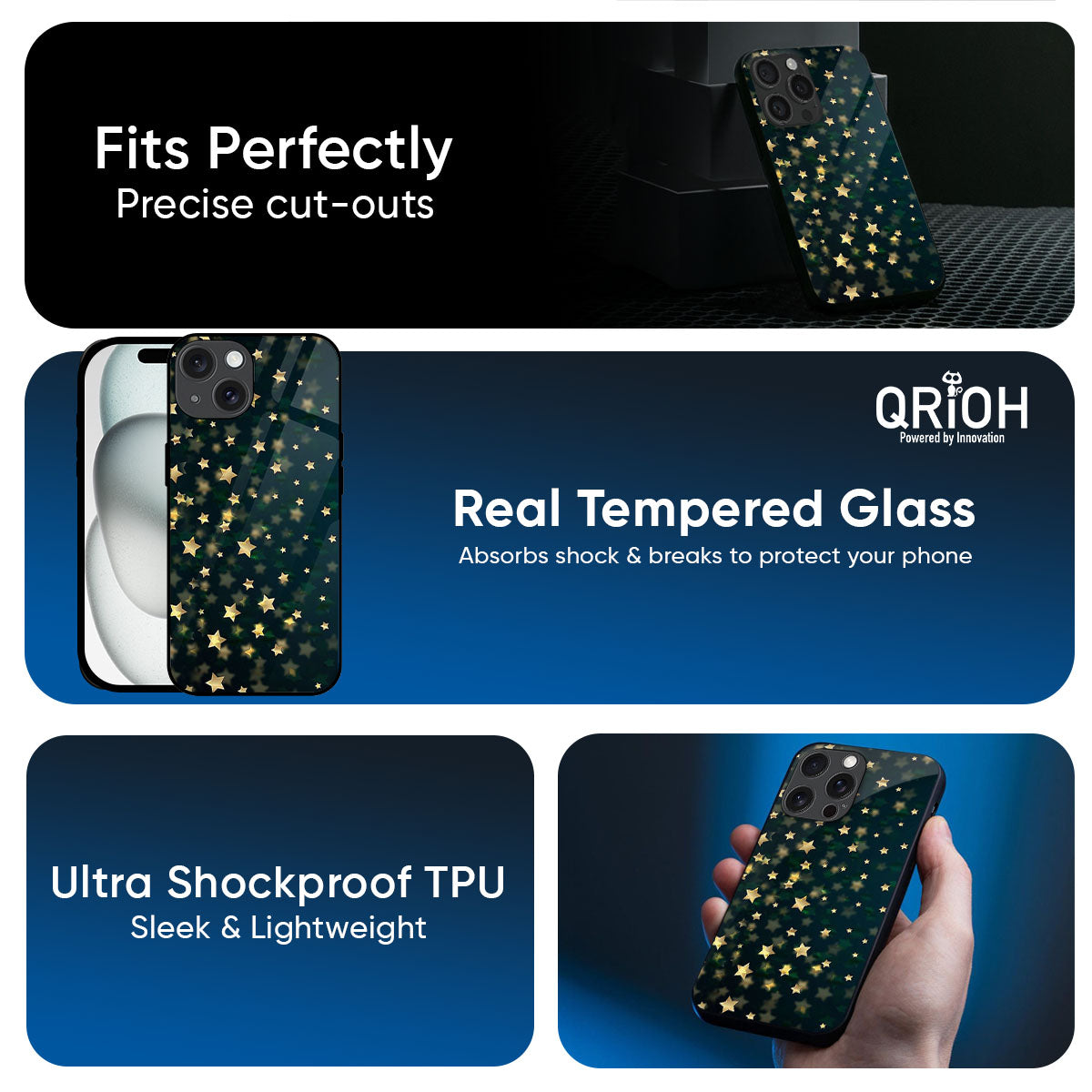 Dazzling Stars Glass Case For iPhone 17 Pro Max