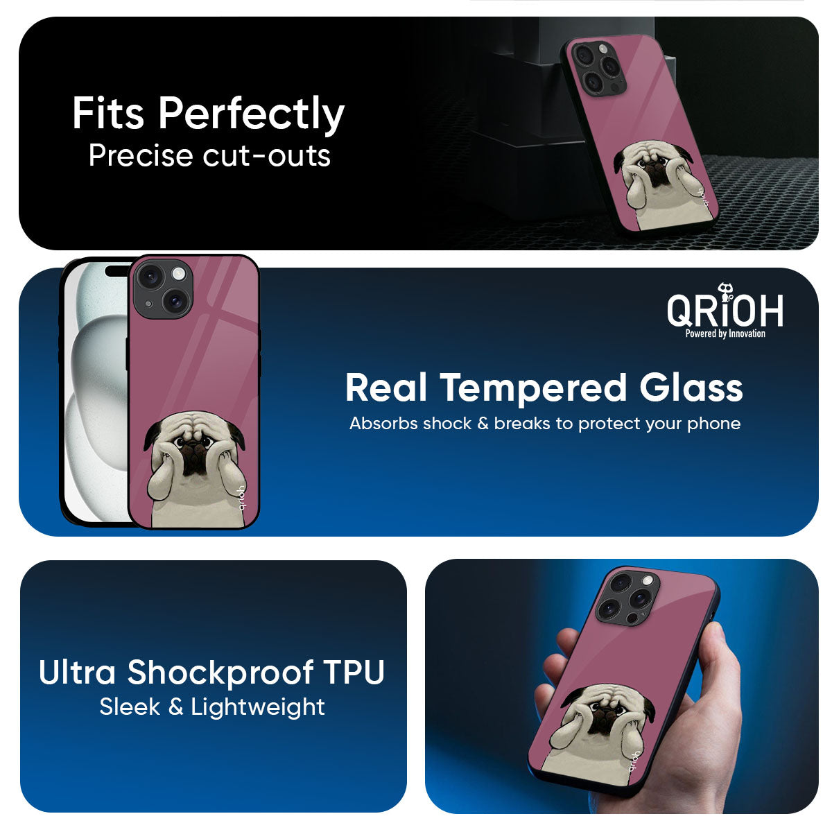 Funny Pug Face Glass Case For iPhone 17 Pro Max