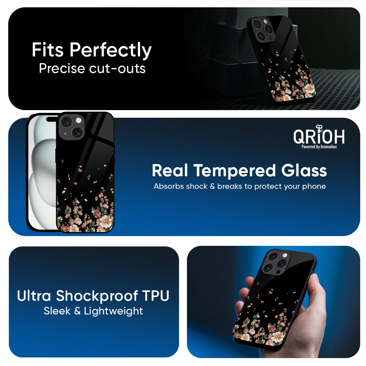 Floating Floral Print Glass Case for iPhone 17 Pro Max