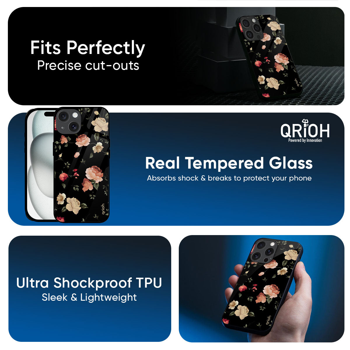 Black Spring Floral Glass Case for iPhone 17 Pro Max