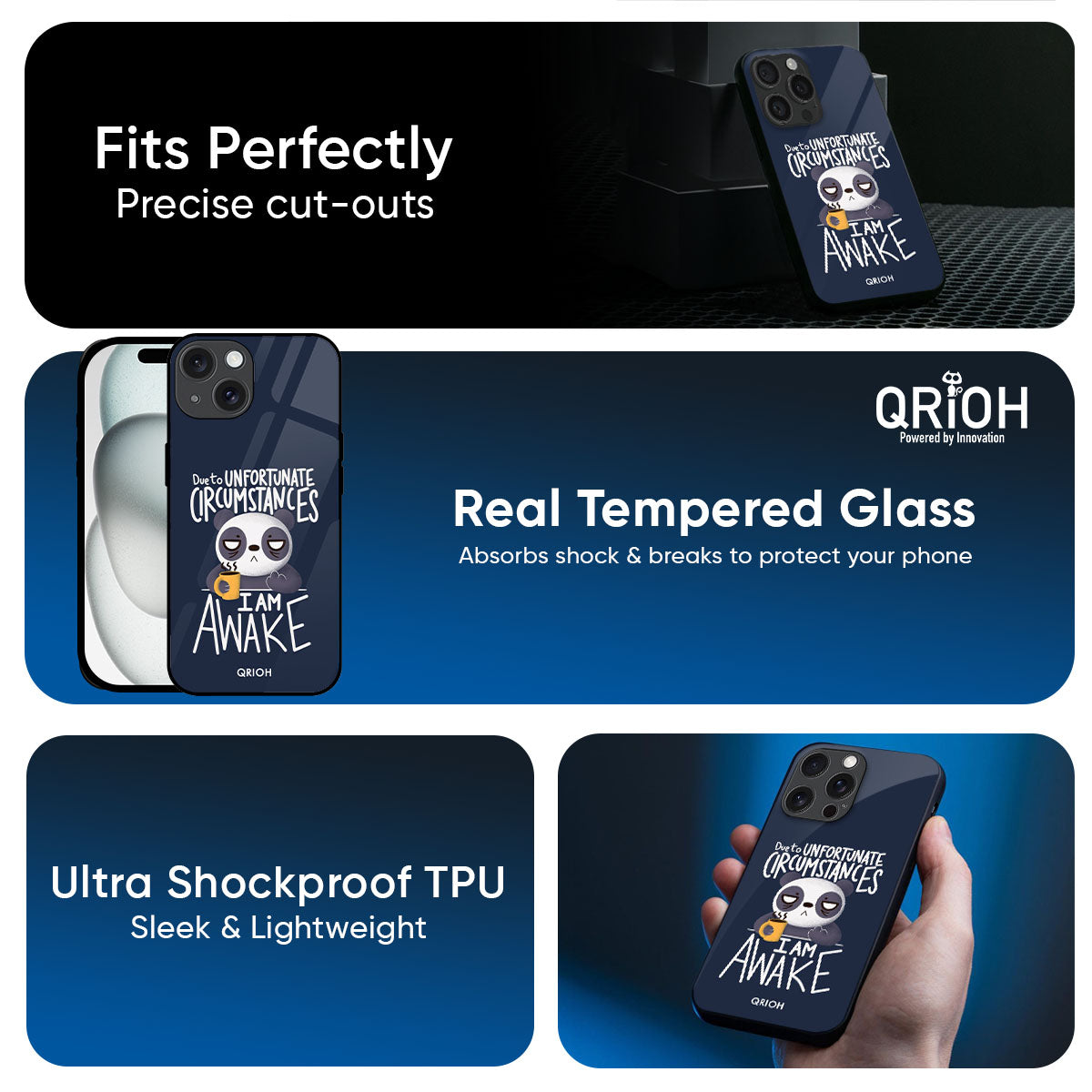 Struggling Panda Glass Case for iPhone 17 Pro Max
