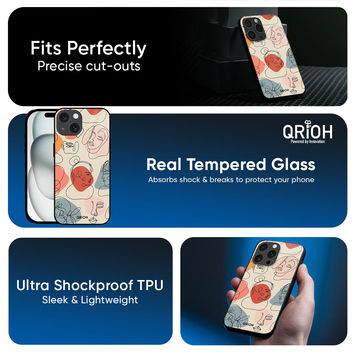 Abstract Faces Glass Case for iPhone 17 Pro Max