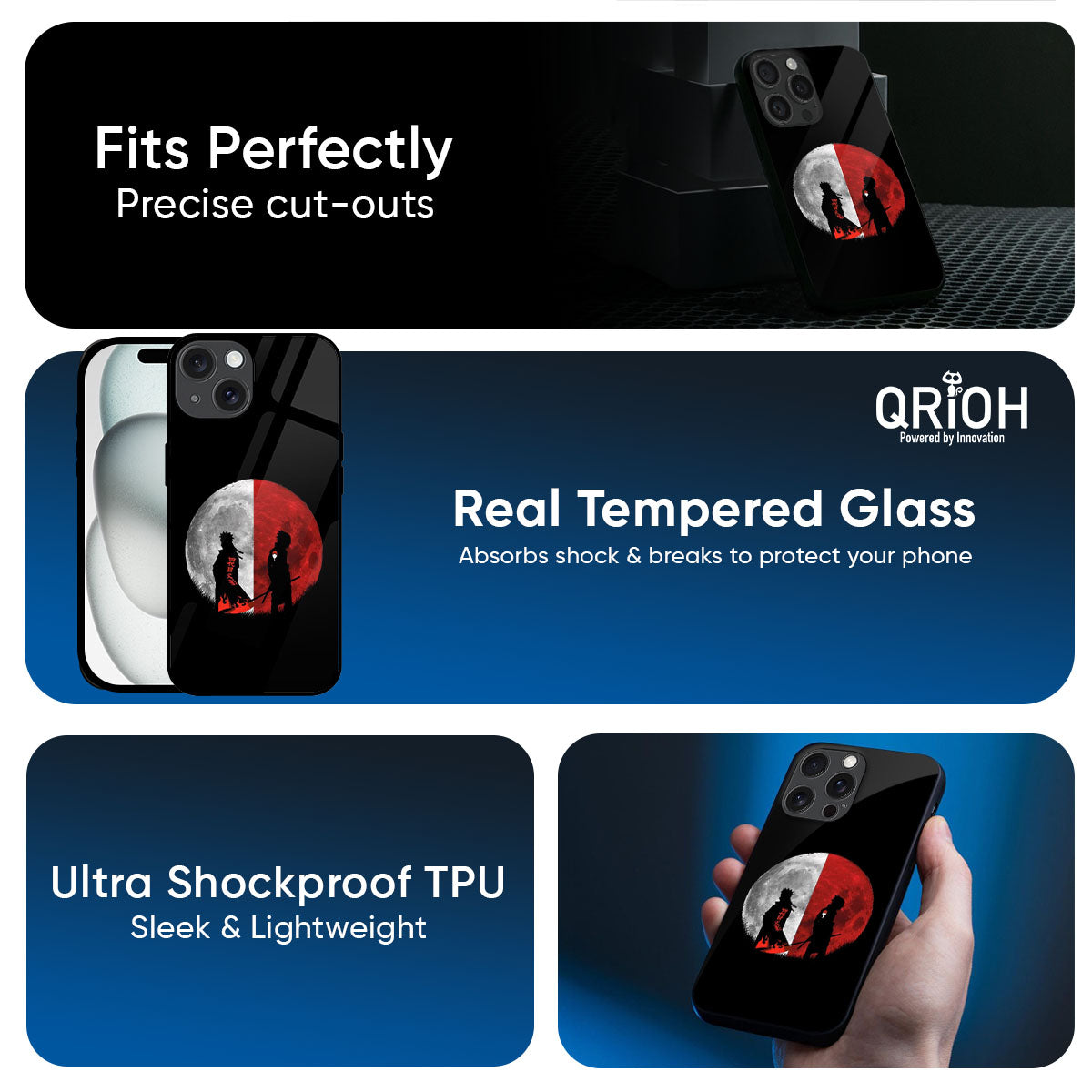 Anime Red Moon Glass Case for iPhone 17 Pro Max