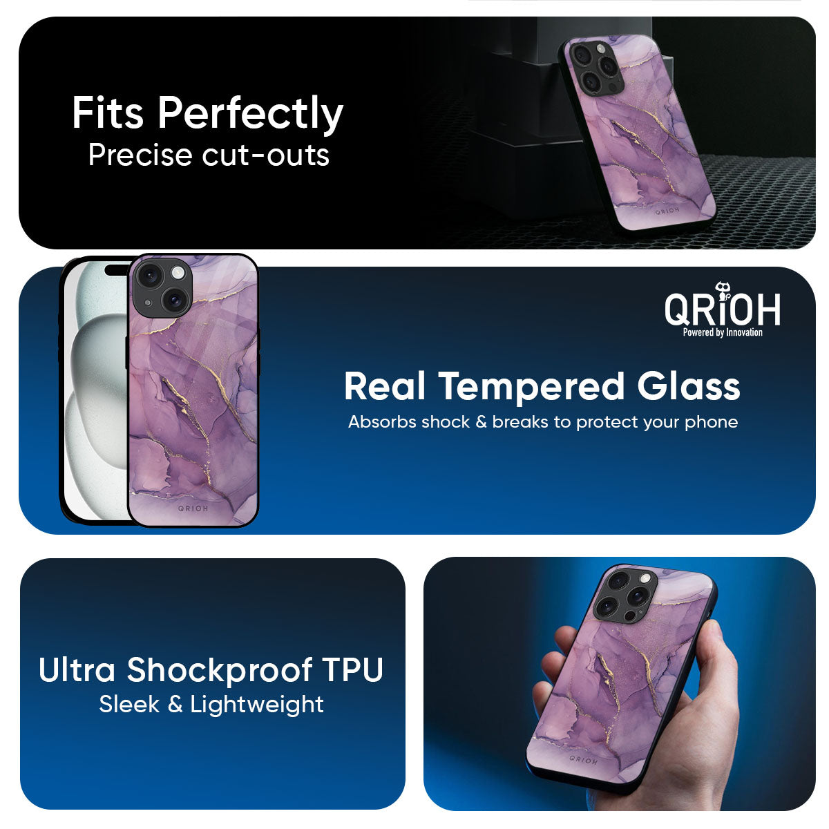 Purple Gold Marble Glass Case for iPhone 17 Pro Max