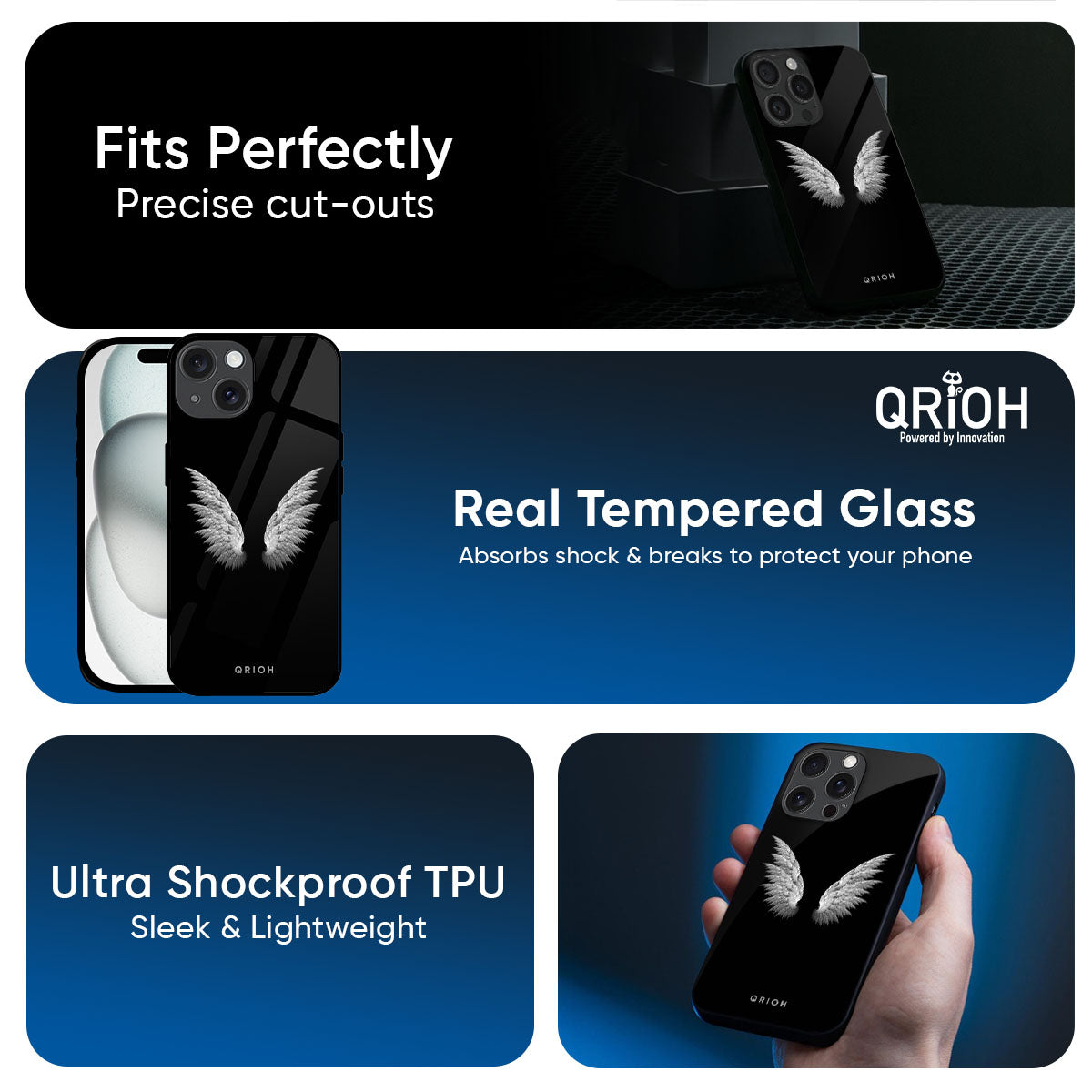 White Angel Wings Glass Case for iPhone 17 Pro Max