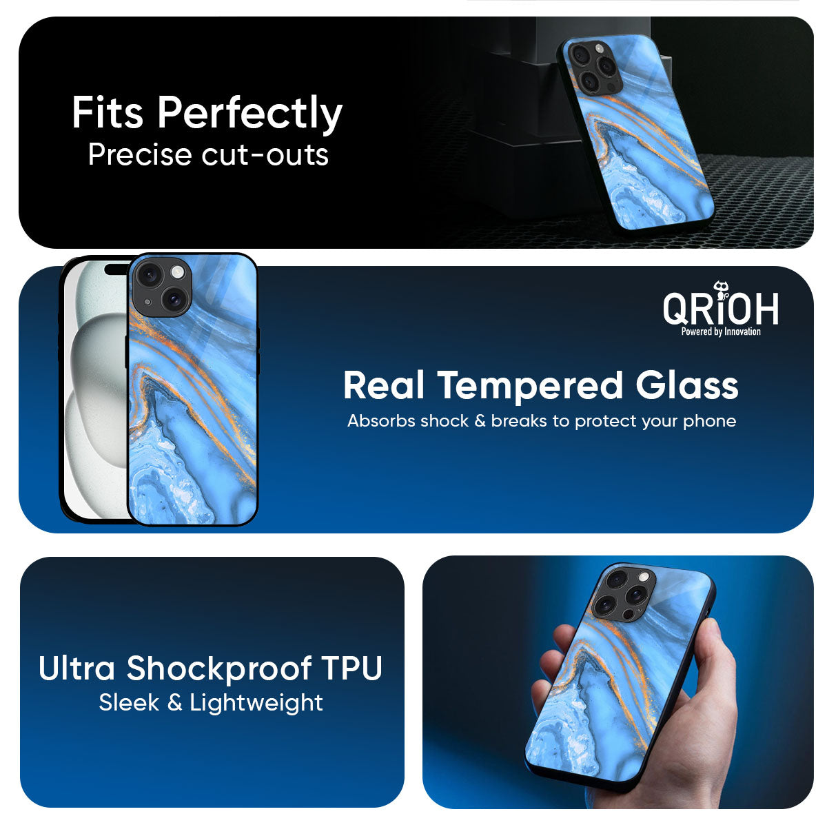 Vibrant Blue Marble Glass Case for iPhone 17 Pro Max