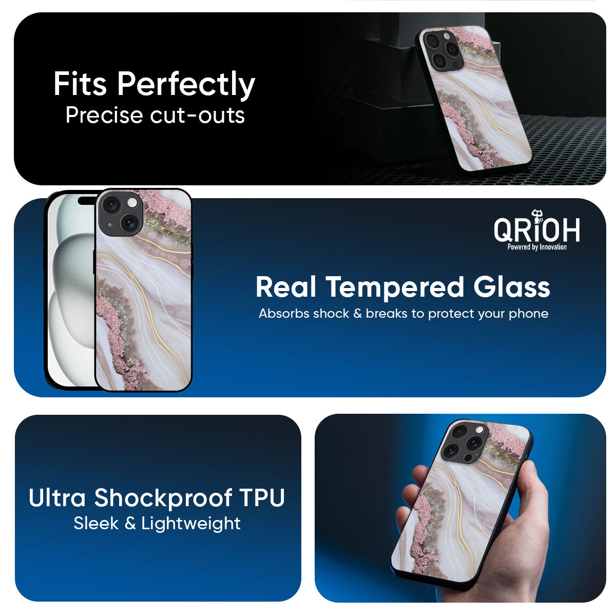 Pink & Gold Gllitter Marble Glass Case for iPhone 17 Pro Max