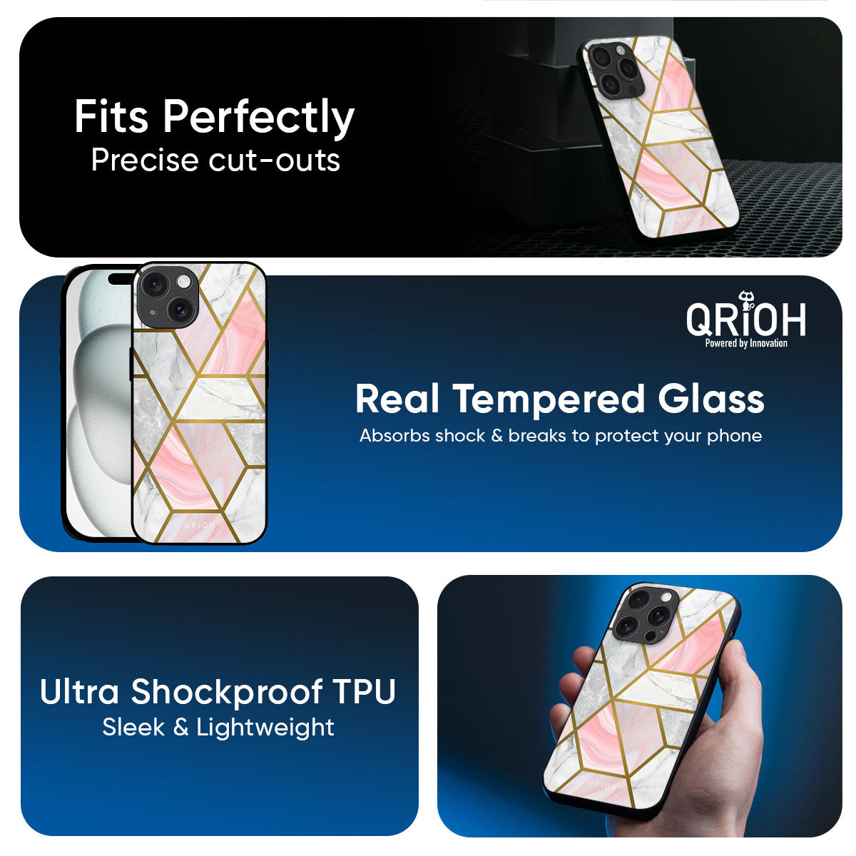 Geometrical Marble Glass Case for iPhone 17 Pro Max