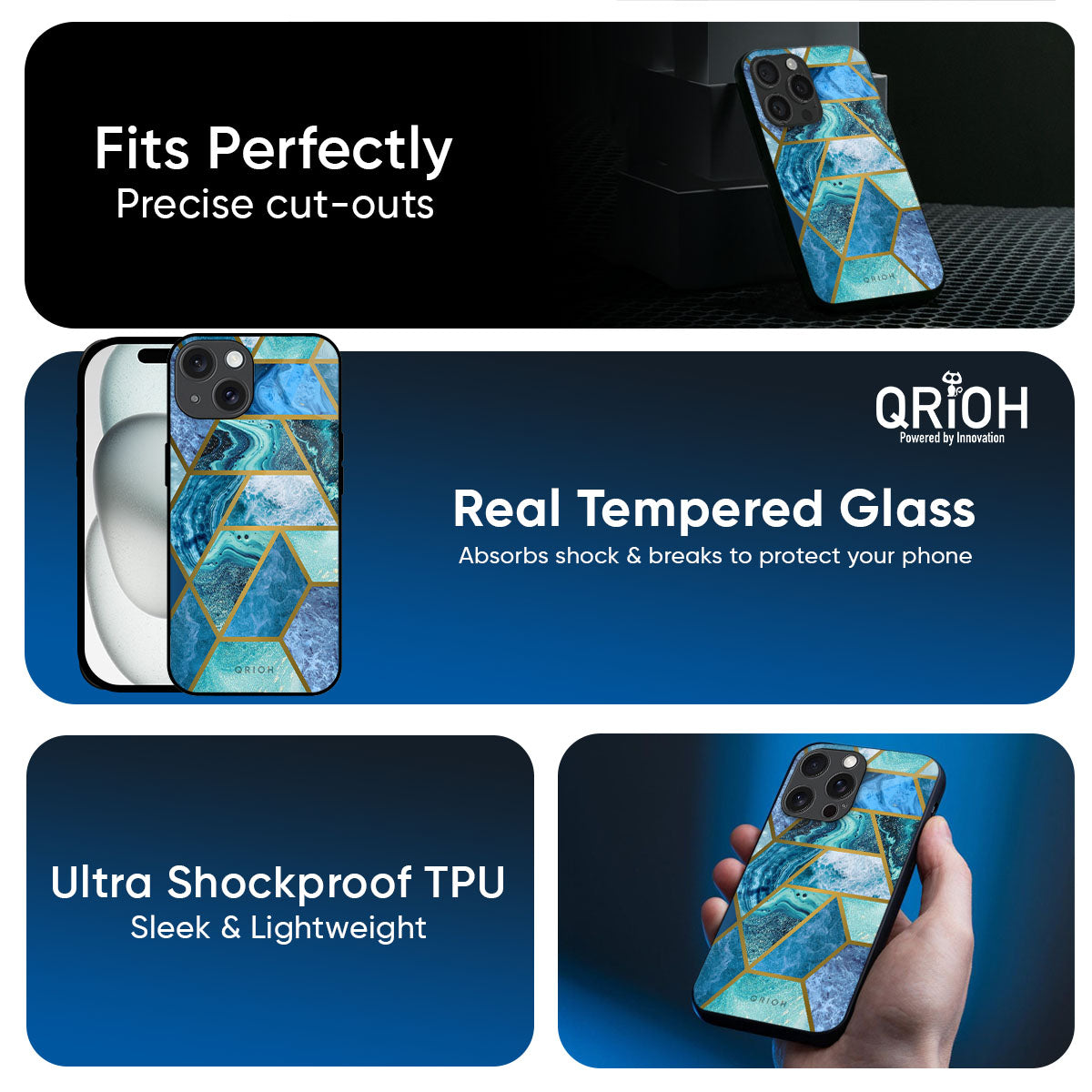 Turquoise Geometrical Marble Glass Case for iPhone 17 Pro Max