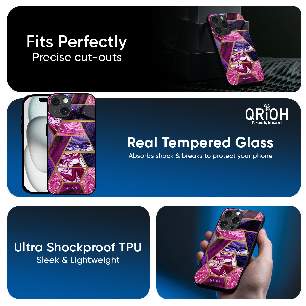 Electroplated Geometric Marble Glass Case for iPhone 17 Pro Max
