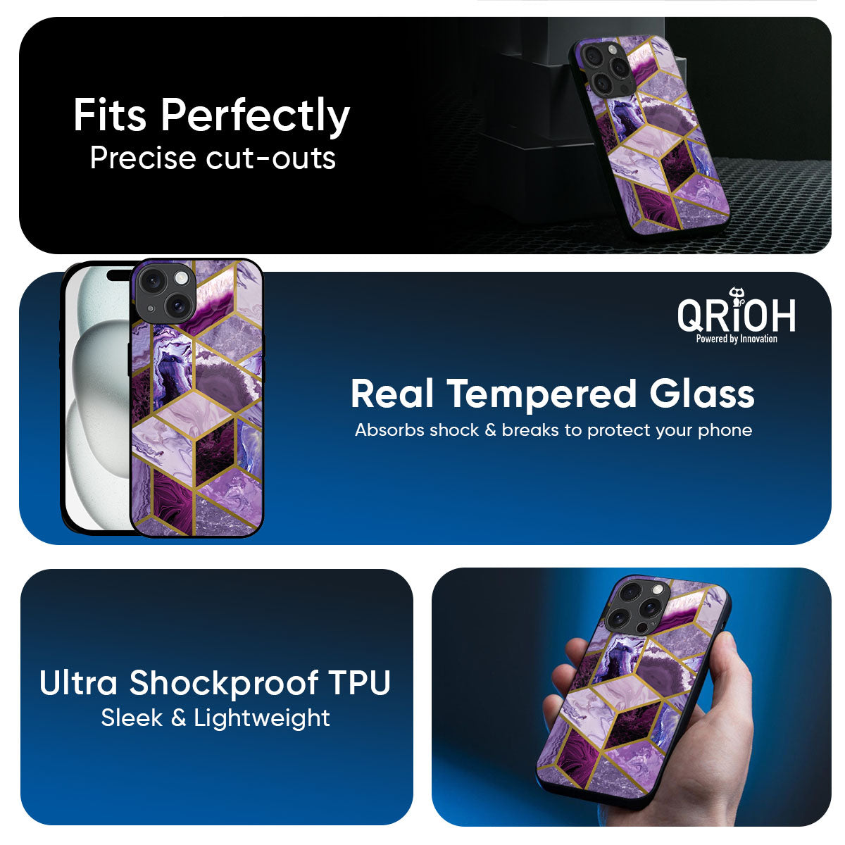 Purple Rhombus Marble Glass Case for iPhone 17 Pro Max