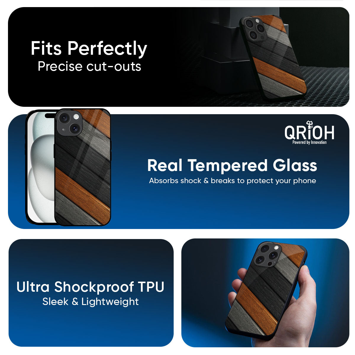 Tri Color Wood Glass Case for iPhone 17 Pro Max