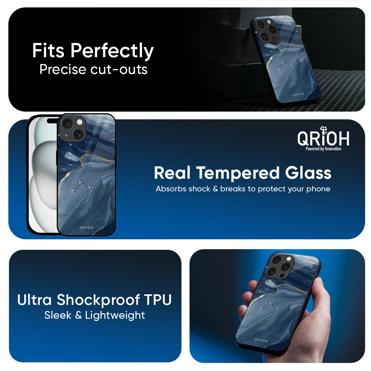 Deep Ocean Marble Glass Case for iPhone 17 Pro Max