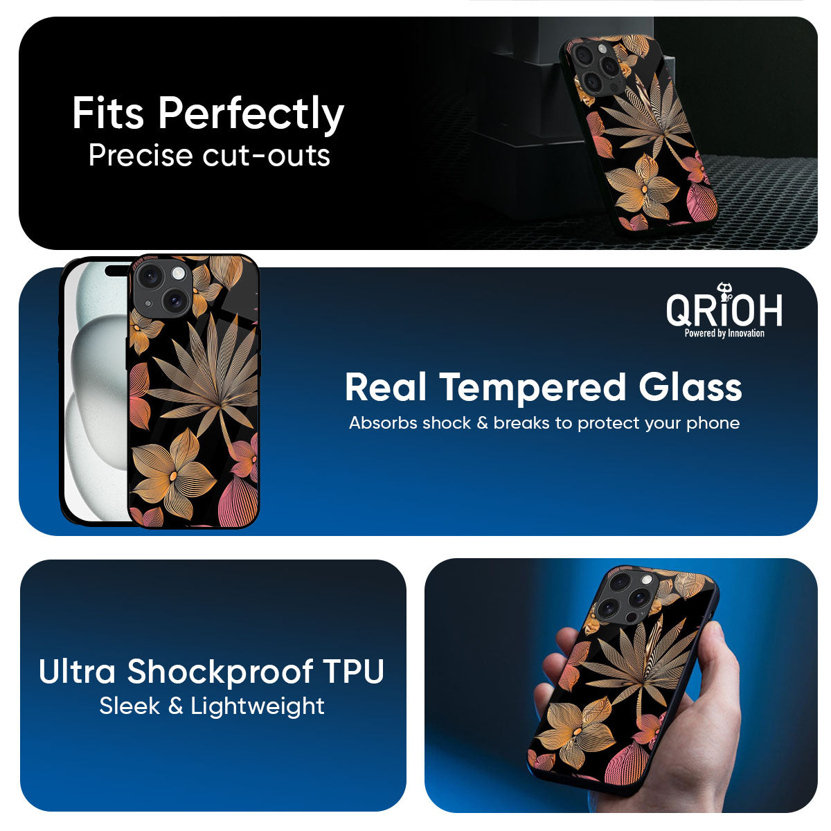 Lines Pattern Flowers Glass Case for iPhone 17 Pro Max