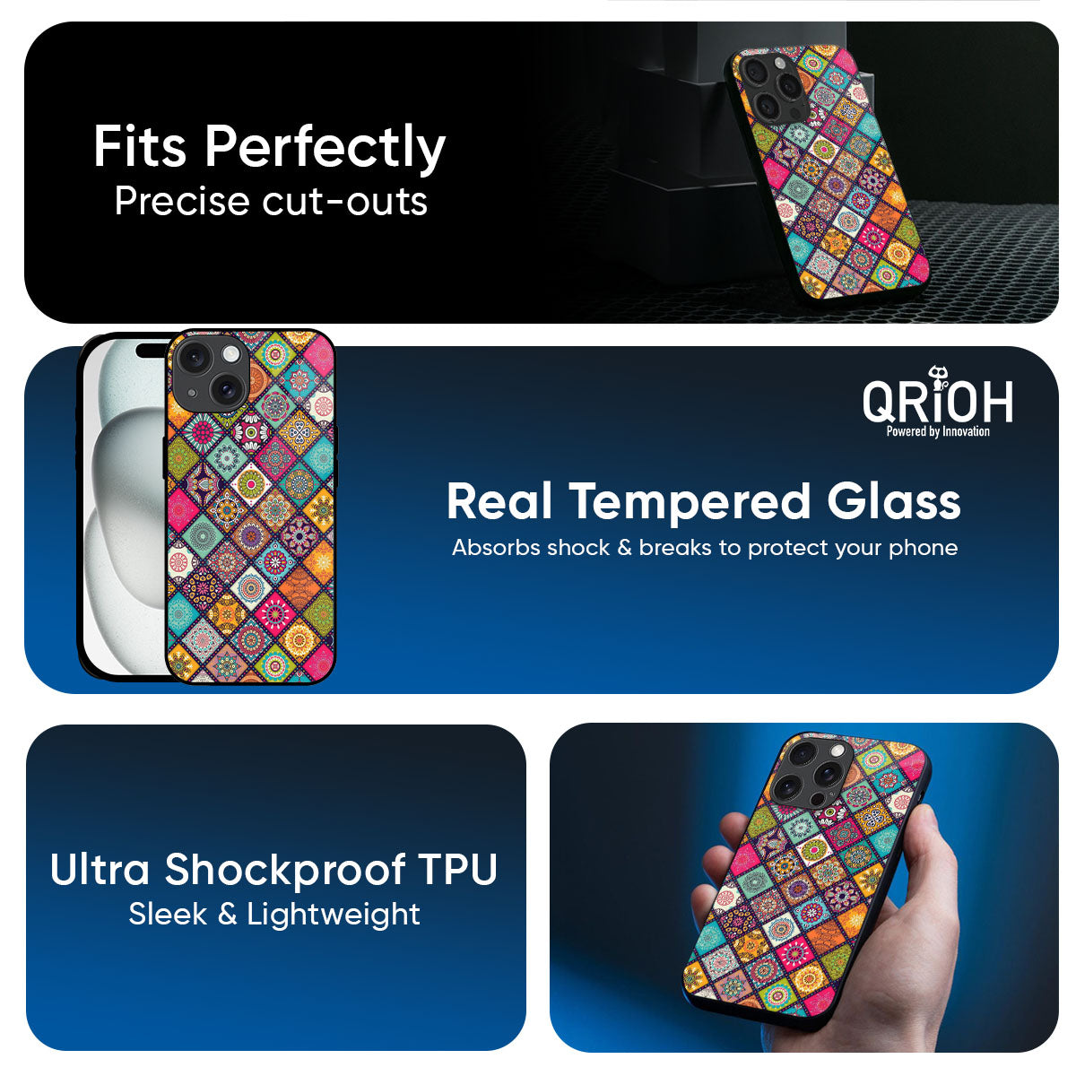Multicolor Mandala Glass Case for iPhone 17 Pro Max